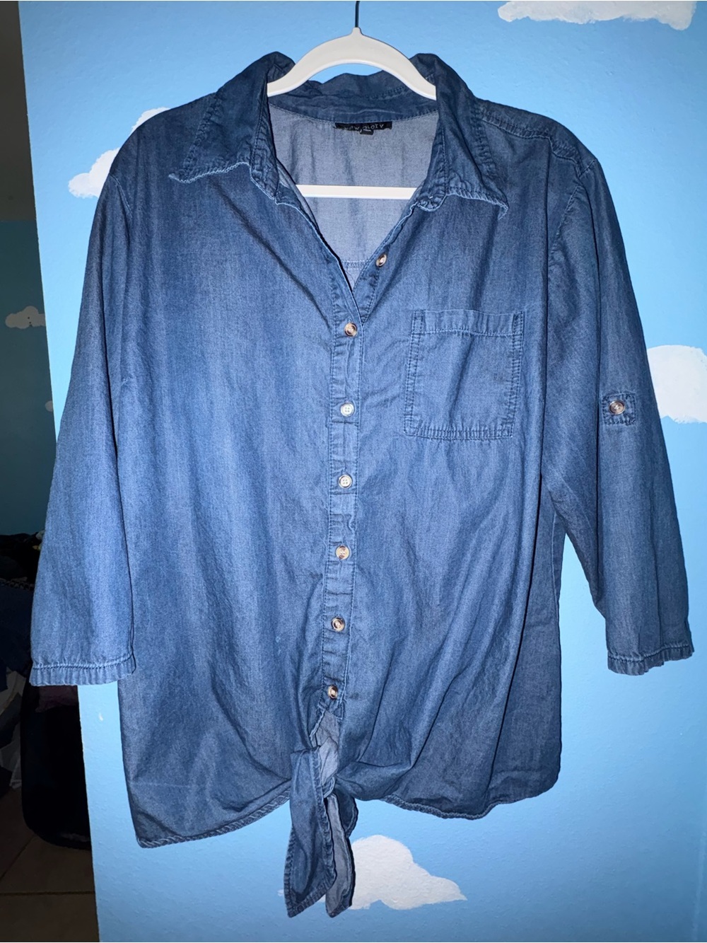 New Glory - Blue Denim Button Down Half Sleeve Shirt
